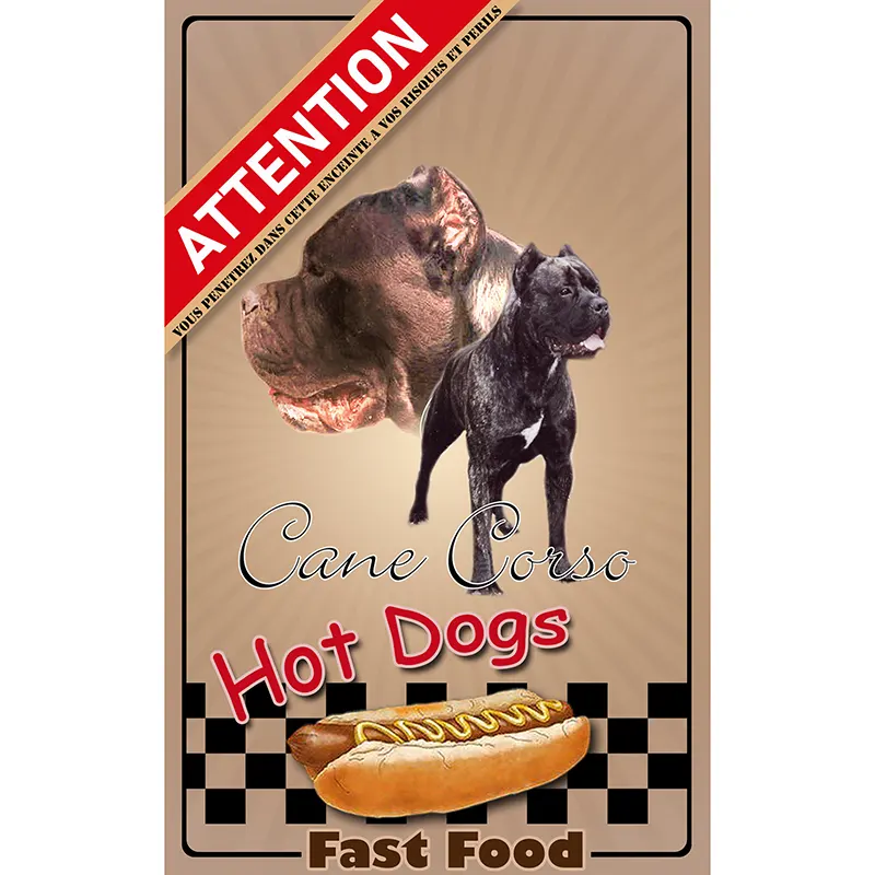 Plaque attention au chien cane corso, fond hot