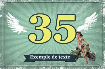 Plaque numéro de maison vintage à la pin-up et aux ailes sur fond vert d'eau, chiffre jaune