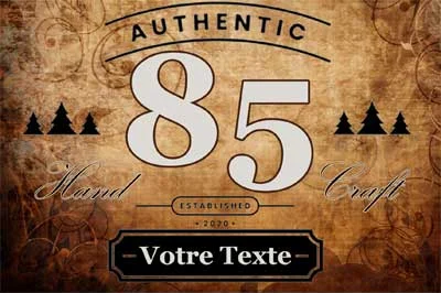 Plaque numéro de maison vintage fond cuir patiné avec mention Authentic Hand Craft, chiffre crème