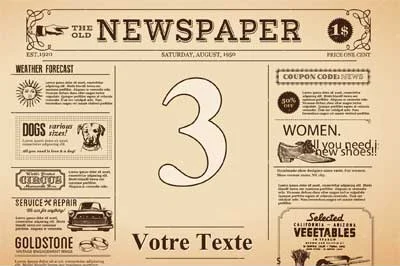 Plaque numéro de maison vintage fond vieux journal, chiffre crème