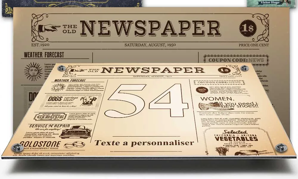 Plaque numéro de maison vintage au vieux journal posée sur une porte d'atelier