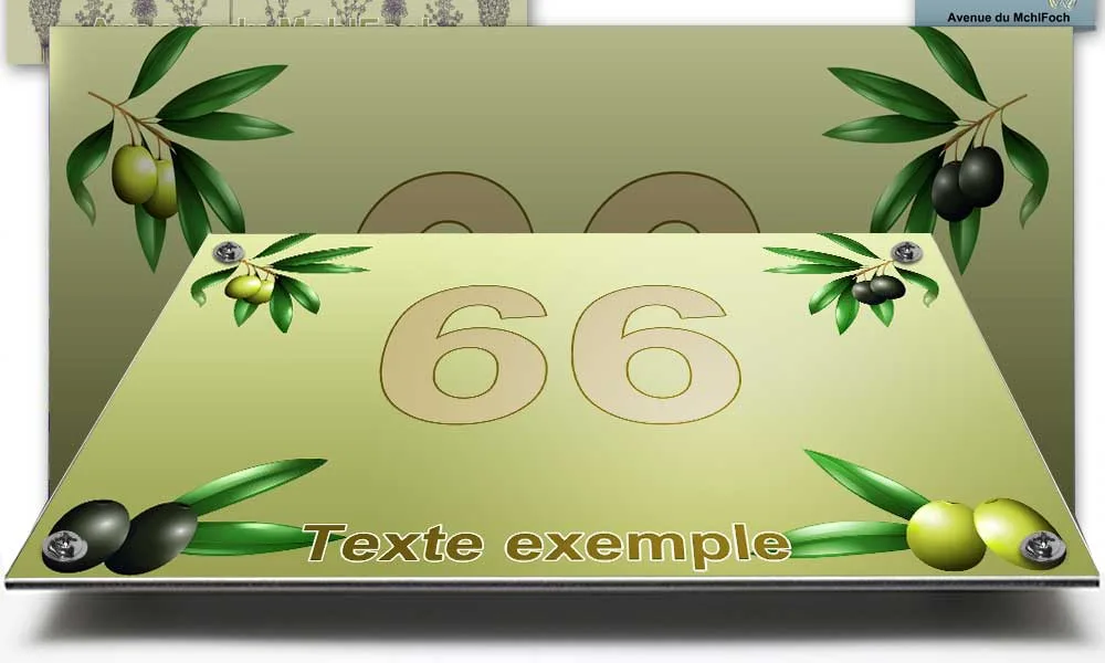 Plaque numéro de maison à l'olivier posée sur un mur de pierre du Sud
