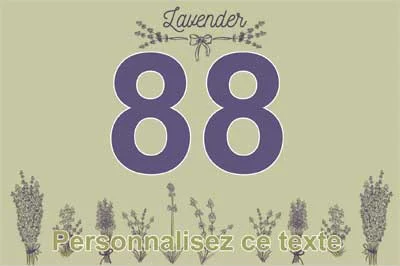 Plaque numéro de maison provençale à la frise de bouquets de lavande sur fond sauge, chiffre gris violet