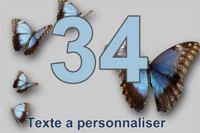 Plaque numéro de maison aux papillons bleus, chiffre bleu clair
