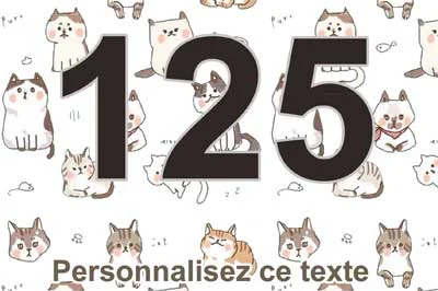 Plaque numéro de maison au motif répété de chats dessinés sur fond blanc, chiffre noir