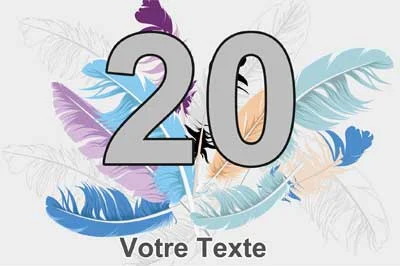 Plaque numéro de maison aux plumes bleues et violettes, chiffre gris