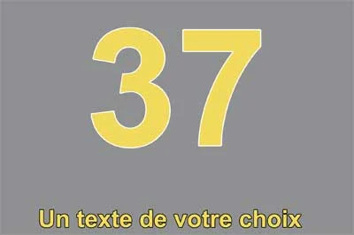 Plaque numéro de maison contemporaine, fond gris et chiffre jaune