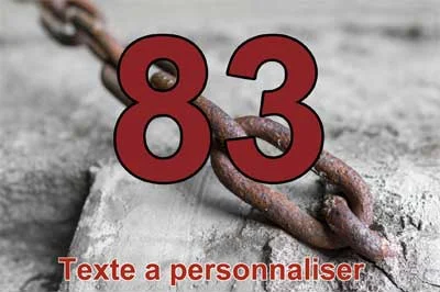 Plaque numéro de maison effet béton et chaîne d'acier, chiffre rouge