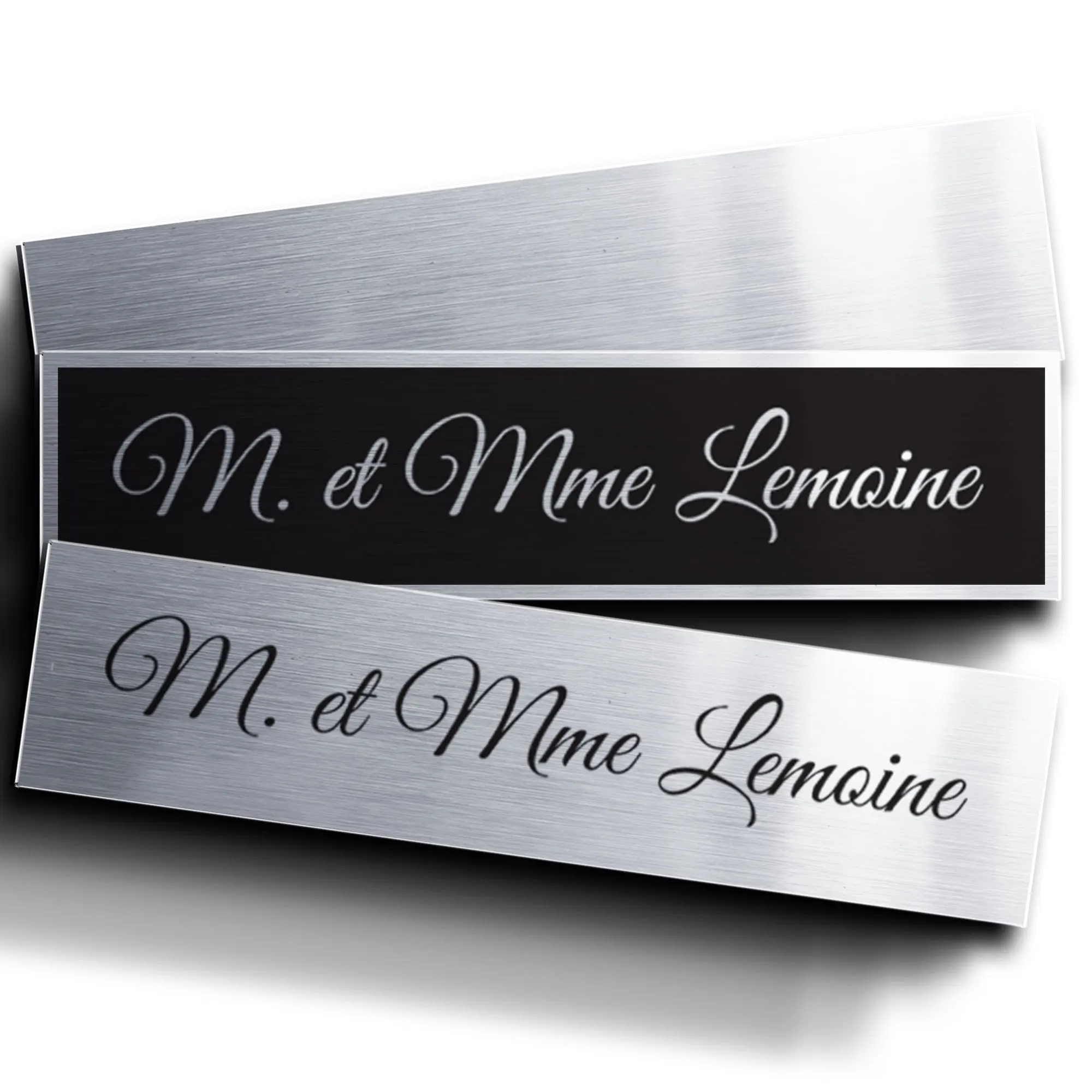 Plaque boîte aux lettres aluminium brossé, style Pochoir et style Nature