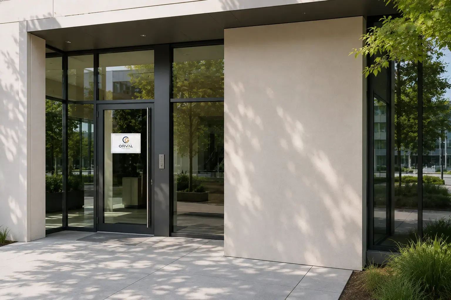 Entrée d’un bâtiment de bureaux contemporain